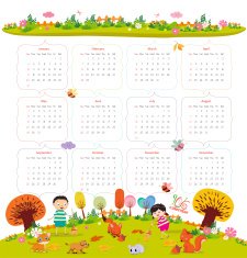 calendar for 2016 with funny animals and kids Hello autumn N3