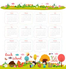 calendar for 2016 with funny animals and kids Hello autumn N4
