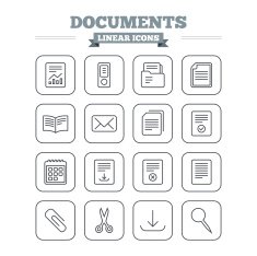 Documents linear icons set Thin outline signs Vector