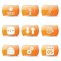 SEO Internet Sign Orange Vector ButtonIcon Design Set 6