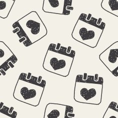 love calendar doodle seamless pattern background