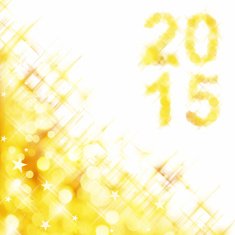2015 square greeting card on golden shiny holiday lights background