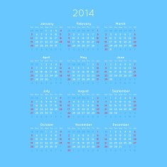 Calendar With Trendy Thin Font 2014 Vector N2