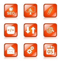 SEO Internet Sign Square Vector Orange Icon Design Set 6 N4