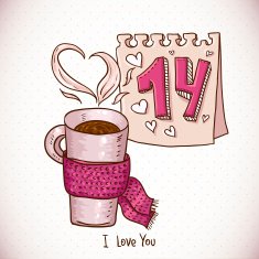 Greeting Card with cup of tea in a scarf