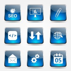SEO Internet Sign Square Vector Blue Icon Design Set 6 N7