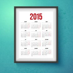 Calender for year 2015 Realistic photo frame on the wall