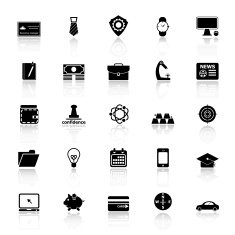 Businessman item icons with reflect on white background