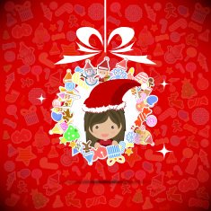 Vector girl santa christmas tree icon N2