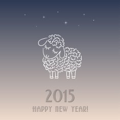 New year card with a sheep - symbol of 2015