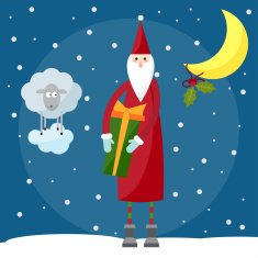 funny cpicture with Santa and lamb symbol of year sheep
