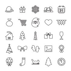 25 outline universal new year and christmas icons