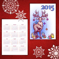Vector Christmas calendar with deer and 2015 label