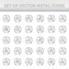 Set of metal icons on silver circles