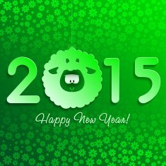 Symbol of New Year's lamb on green with snowflakes