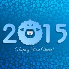 Symbol of New Year's lamb on blue with snowflakes