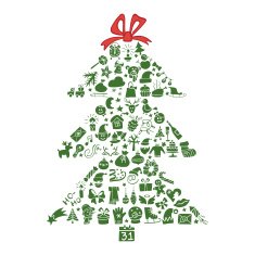 New year icons in spurce tree shape Doodles
