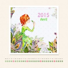 Calendar for april 2015 with girl watercolor painting