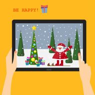 holiday greeting card with a smiling Santa