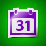 Calendar icon sign Symbol chic colored sticky label on green N2