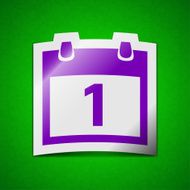 Calendar icon sign Symbol chic colored sticky label on green N3