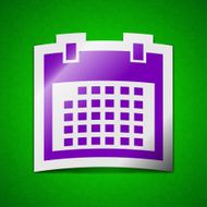 Calendar icon sign Symbol chic colored sticky label on green N4