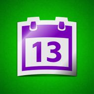 Calendar icon sign Symbol chic colored sticky label on green N5
