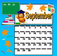 calendar for September and school books owl apple