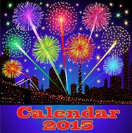 cover of calendar with fireworks night city