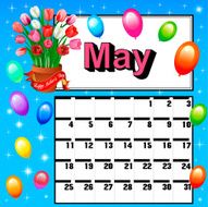 calendar for May Mother's Day flowers and balloons