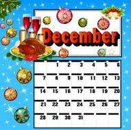 calendar for December turkey wine candles christmas balls