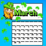calendar for March St Patrick&#039;s Day shamrock hat