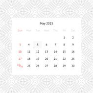 Calendar page for May 2015 N8