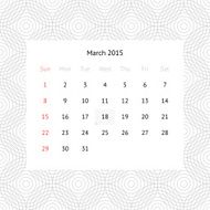 Calendar page for March 2015 N8