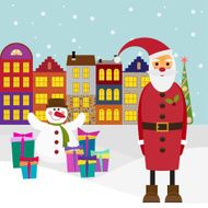 winter holiday picture for greeting cards with cartoon Santa
