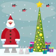 funny cartoon winter holidays background with Santa
