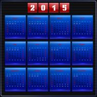 Calendar 2015 vector Sunday first american week 12 months blue