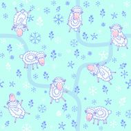 Seamless pattern with funny cartoon sheep