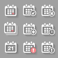 Vector Calendar Icons- event add delete progress White silhouettes