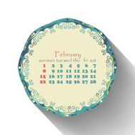 Calendar month of February 2015 in English Arabic ethnic style