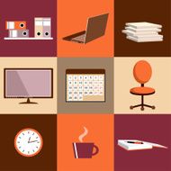Flat vector set of office things equipment objects N3