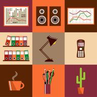 Flat vector set of office things equipment objects N4