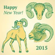 Sketch New Year ram in vintage style