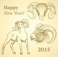 Sketch New Year ram in vintage style N2