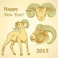 Sketch New Year ram in vintage style N7
