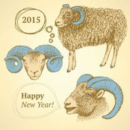 Sketch New Year ram in vintage style N13