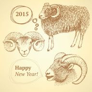 Sketch New Year ram in vintage style N14