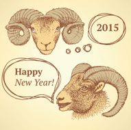 Sketch New Year ram in vintage style N18