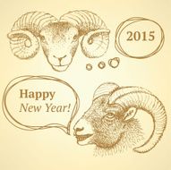 Sketch New Year ram in vintage style N19