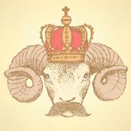 Sketch ram in crown with mustache